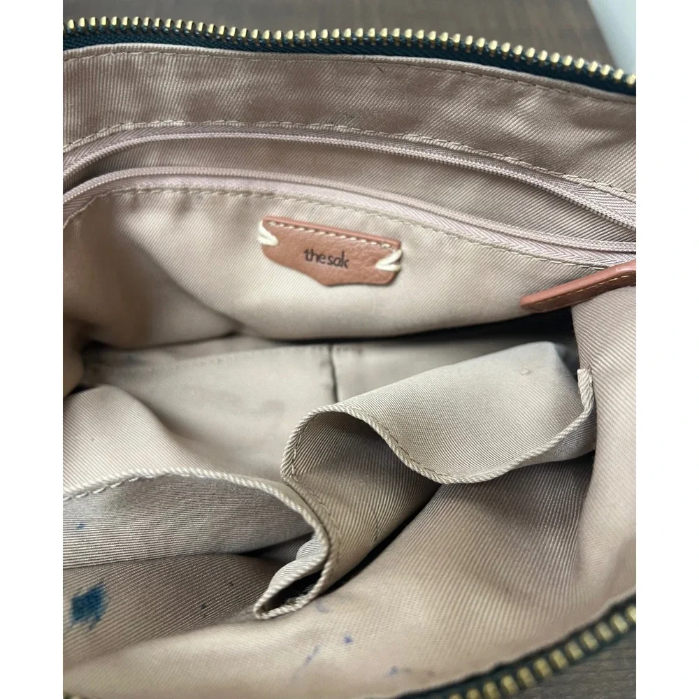 The Sak Sequoia Leather Shoulder Bag Teal Blue Green Hobo Purse Brass Hardware